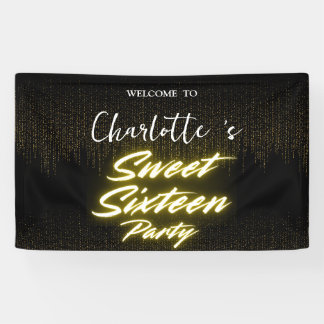 Eleganter Neon Gold Black Retro Sweet 16. Geburtst Banner