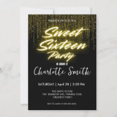 Eleganter Neon Gold Black Retro Sweet 16. Geburtst Dankeskarte (Vorderseite)