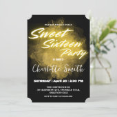 Eleganter Neon Gold rosa Marmor Sweet 16. Geburtst Einladung (Stehend Vorderseite)