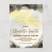 Eleganter Neon Gold rosa Marmor Sweet 16. Geburtst Postkarte (Vorderseite)