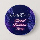 Eleganter Neon Pink Black Retro Sweet 16. Geburtst Button (Vorderseite)