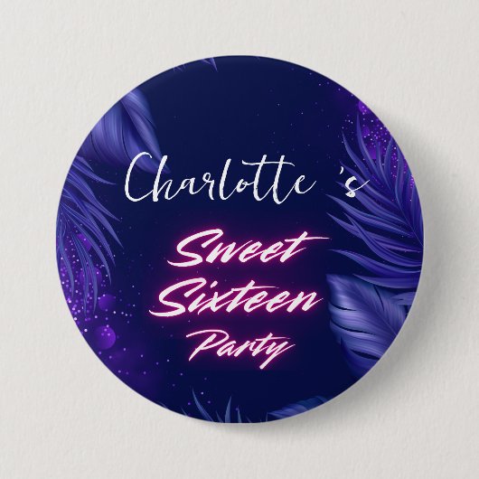 Eleganter Neon Pink Black Retro Sweet 16. Geburtst Button (Vorderseite)
