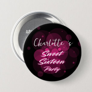 Eleganter Neon Pink Black Retro Sweet 16. Geburtst Button