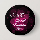 Eleganter Neon Pink Black Retro Sweet 16. Geburtst Button (Vorderseite)