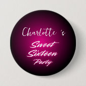 Eleganter Neon Pink Black Retro Sweet 16. Geburtst Button (Vorderseite)