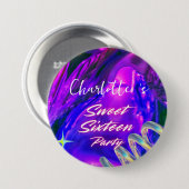 Eleganter Neon Pink Black Retro Sweet 16. Geburtst Button (Vorne & Hinten)