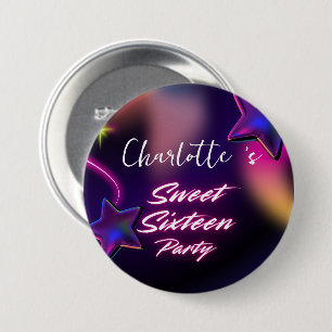 Eleganter Neon Pink Black Retro Sweet 16. Geburtst Button