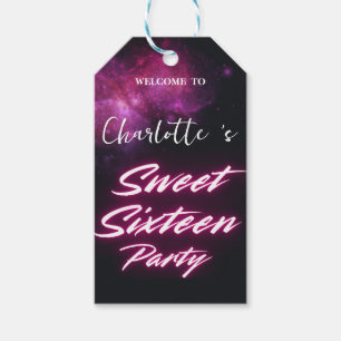 Eleganter Neon Pink Black Retro Sweet 16. Geburtst Geschenkanhänger
