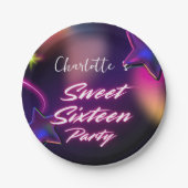 Eleganter Neon Pink Black Retro Sweet 16. Geburtst Pappteller (Vorderseite)