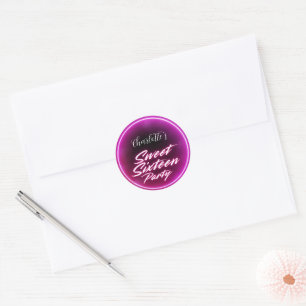 Eleganter Neon Pink Black Retro Sweet 16. Geburtst Runder Aufkleber