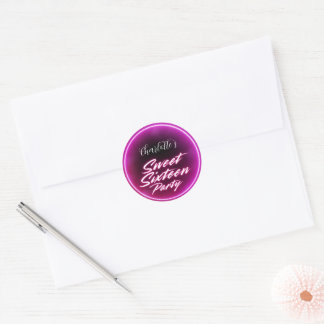Eleganter Neon Pink Black Retro Sweet 16. Geburtst Runder Aufkleber