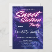 Eleganter Neon pink Blue Verlass Sweet 16. Geburts Einladung (Vorderseite)