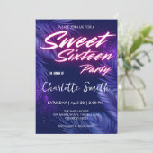 Eleganter Neon pink Blue Verlass Sweet 16. Geburts Einladung (Stehend Vorderseite)