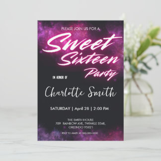 Eleganter Neon pink Retro Sweet 16. Geburtstag mäd Einladung
