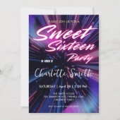 Eleganter Neon rosa Retro schwarz Sweet 16. Geburt Einladung (Vorderseite)