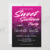 Eleganter Neon rosa Retro schwarz Sweet 16. Geburt Einladung (Vorderseite)