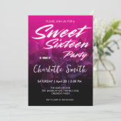 Eleganter Neon rosa Retro schwarz Sweet 16. Geburt Einladung (Stehend Vorderseite)