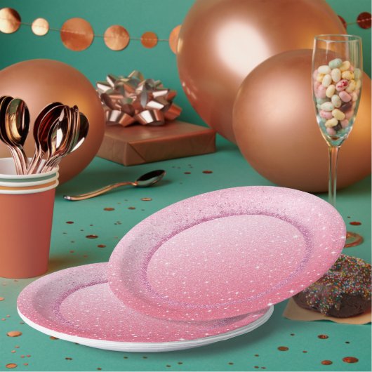 Eleganter Neon rosa Retro schwarz Sweet 16. Geburt Pappteller (Multi)