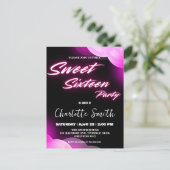 Eleganter Neon rosa Retro schwarz Sweet 16. Geburt Postkarte (Stehend Vorderseite)