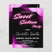 Eleganter Neon rosa Retro schwarz Sweet 16. Geburt Postkarte (Vorne/Hinten)
