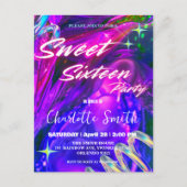 Eleganter Neon rosa Retro schwarz Sweet 16. Geburt Postkarte (Vorderseite)