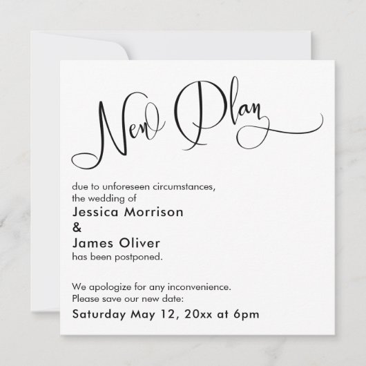 Eleganter "neuer Plan", aufgeschobene Hochzeitskar Einladung (Vorderseite)
