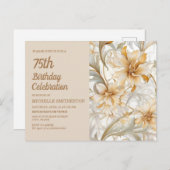 Eleganter neutraler Aquarellfarben, Blüte 75. Gebu Einladungspostkarte (Vorne/Hinten)