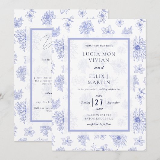 Eleganter neutraler blauer Schatten Einladung (Vorne/Hinten)