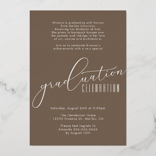 Eleganter neutraler Foto-Abschluss Folieneinladung (Rückseite)