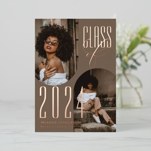 Eleganter neutraler Foto-Abschluss Folieneinladung (Stehend vorne)