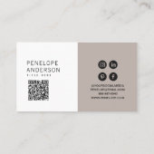 Eleganter neutraler grauer Minimalistischer QR-Cod Visitenkarte (Rückseite)