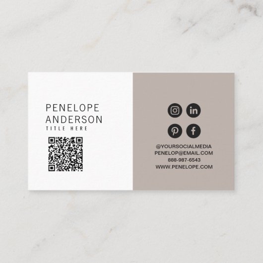 Eleganter neutraler grauer Minimalistischer QR-Cod Visitenkarte (Rückseite)