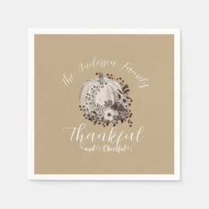 Eleganter neutraler Herbst "dankbar und fröhlich" Serviette
