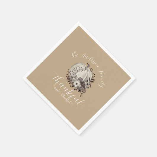 Eleganter neutraler Herbst "dankbar und fröhlich" Serviette (Ecke)