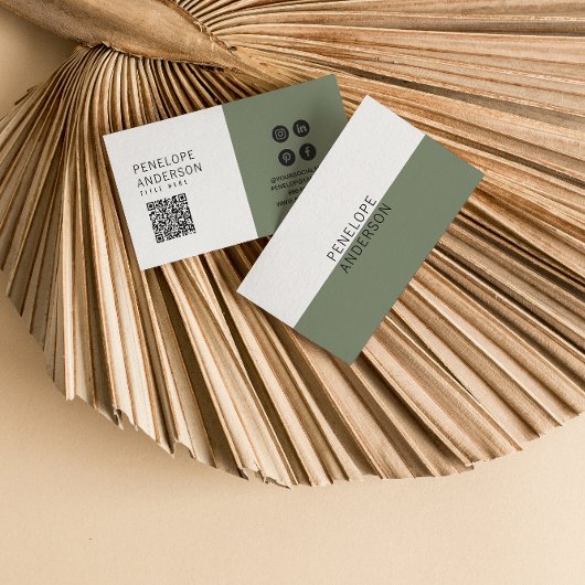 Eleganter neutraler QR Code Boho Chic Modern Visitenkarte