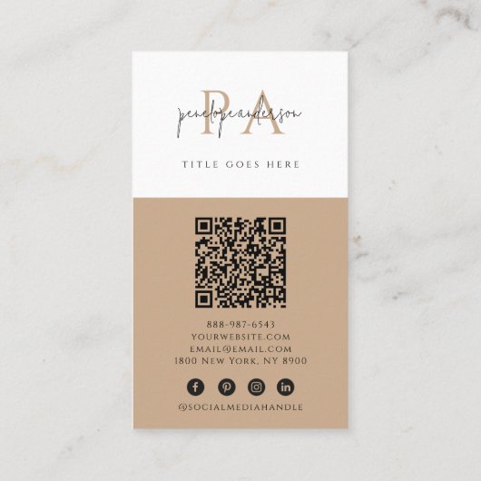 Eleganter neutraler QR Code Boho Moderne einzigart Visitenkarte (Rückseite)