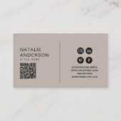 Eleganter, neutraler QR-Code Modernes Monogramm-Lo Visitenkarte (Rückseite)