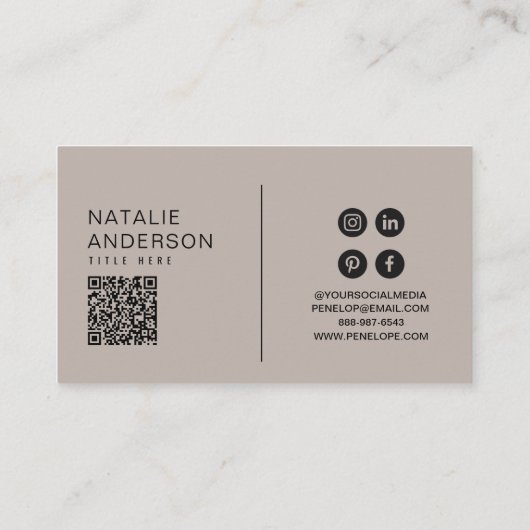 Eleganter, neutraler QR-Code Modernes Monogramm-Lo Visitenkarte (Rückseite)