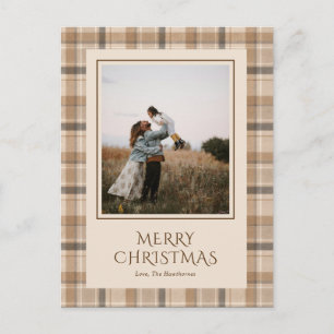 Eleganter neutraler Tartan-Karo-Weihnachtsfoto Feiertagspostkarte