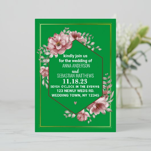 Eleganter neutraler Wasserfarbenblütenbogen I Folieneinladung (Stehend vorne)