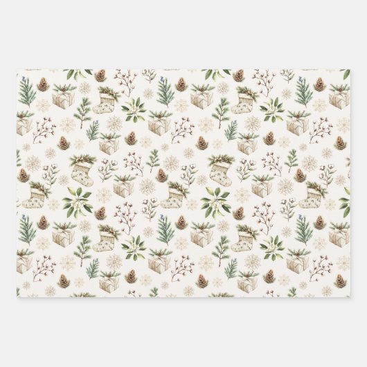 Eleganter neutraler Weihnachtskalender Geschenkpapier Set (Vorderseite)