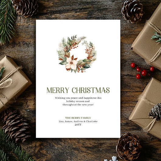Eleganter neutraler Weihnachtskranz Minimal Holida Feiertagskarte