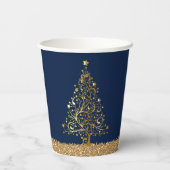 Eleganter New Years Blue Gold Glitzer Pappbecher (Rückseite)