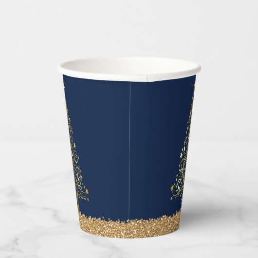 Eleganter New Years Blue Gold Glitzer Pappbecher (Rechts)