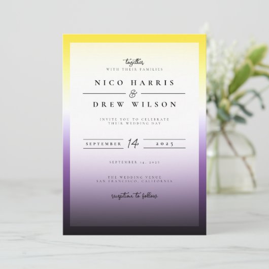 Eleganter nicht binärer Pride Hochzeit Einladung (Stehend Vorderseite)