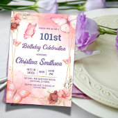 Eleganter niedlich rosa Blütenschmetterling 101. G Einladung