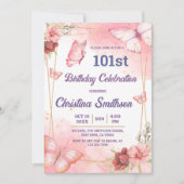 Eleganter niedlich rosa Blütenschmetterling 101. G Einladung (Vorderseite)