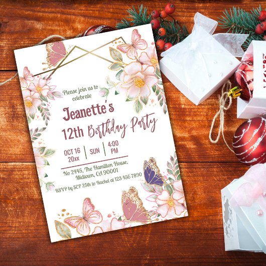 Eleganter niedlich rosa Blütenschmetterling 12. Ge Einladung