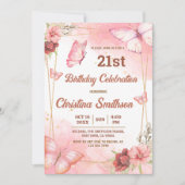 Eleganter niedlich rosa Blütenschmetterling 21. Ge Einladung (Vorderseite)
