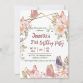 Eleganter niedlich rosa Blütenschmetterling 21. Ge Einladung (Vorderseite)